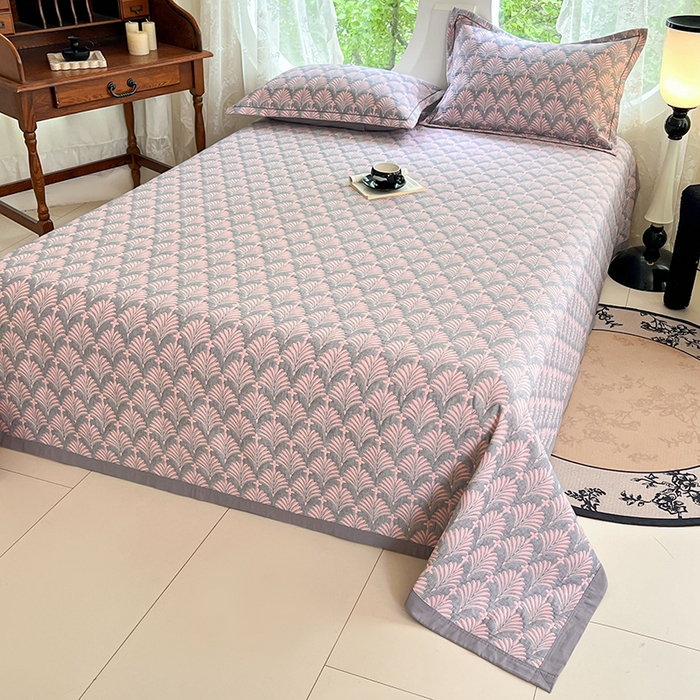 91家纺网 家纺一手货源 找家纺 （总）yyds网供 2025新款A类色织全棉三层纱布床盖三件套喷气夹棉盖毯夏被厚床单多功能榻榻米风格一