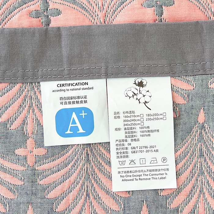 91家纺网 家纺一手货源 找家纺 yyds网供 2025新款A类色织全棉三层纱布床盖三件套喷气夹棉盖毯夏被厚床单多功能榻榻米风格一 贝壳密林灰粉