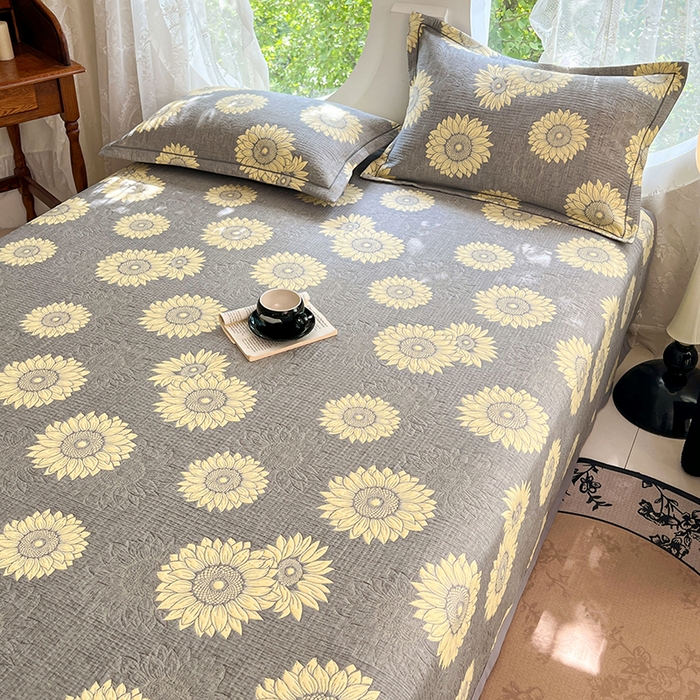 91家纺网 家纺一手货源 找家纺 yyds网供 2025新款A类色织全棉三层纱布床盖三件套喷气夹棉盖毯夏被厚床单多功能榻榻米风格一 暖阳灰黄