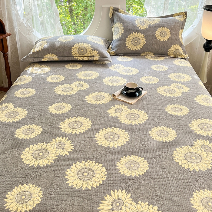 91家纺网 家纺一手货源 找家纺 yyds网供 2025新款A类色织全棉三层纱布床盖三件套喷气夹棉盖毯夏被厚床单多功能榻榻米风格一 暖阳灰黄