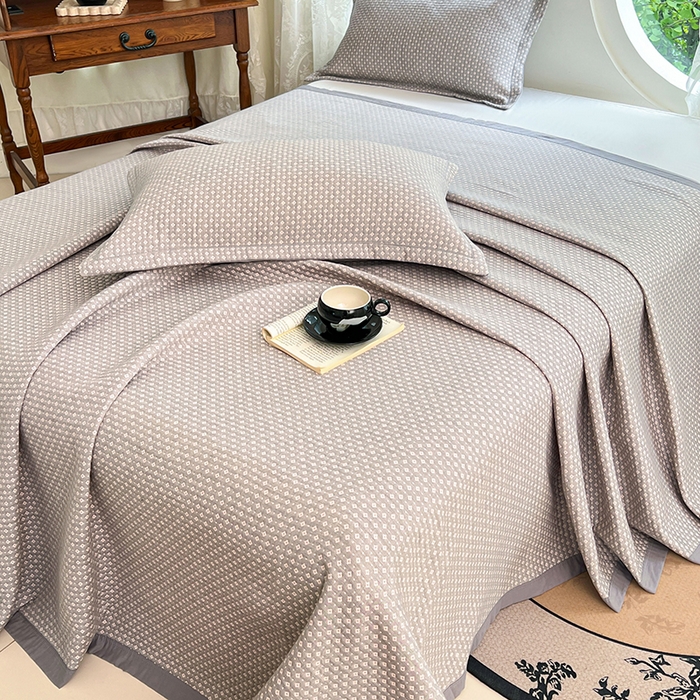 91家纺网 家纺一手货源 找家纺 yyds网供 2025新款A类色织全棉三层纱布床盖三件套喷气夹棉盖毯夏被厚床单多功能榻榻米风格一 星光点点灰