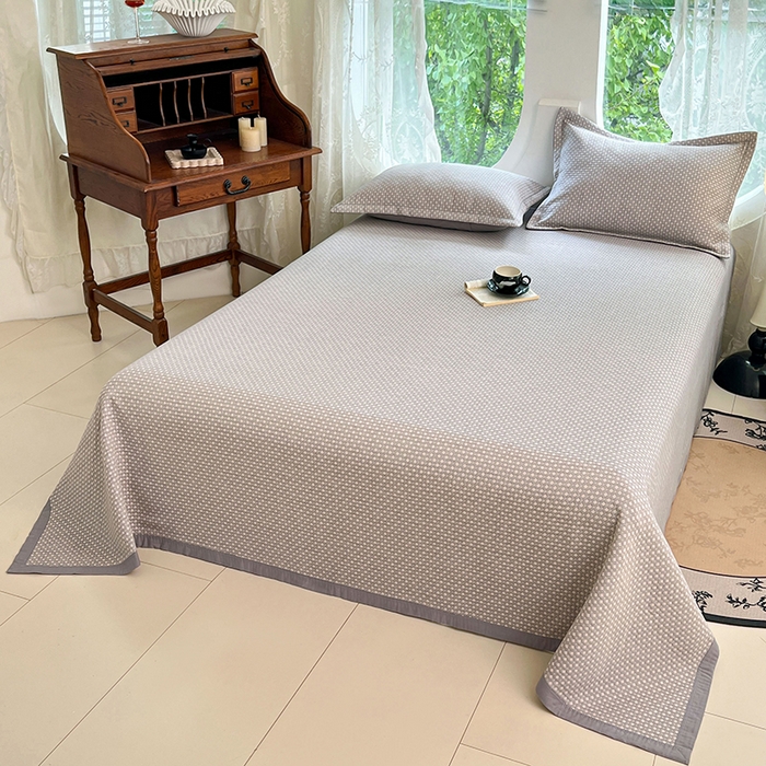 91家纺网 家纺一手货源 找家纺 yyds网供 2025新款A类色织全棉三层纱布床盖三件套喷气夹棉盖毯夏被厚床单多功能榻榻米风格一 星光点点灰