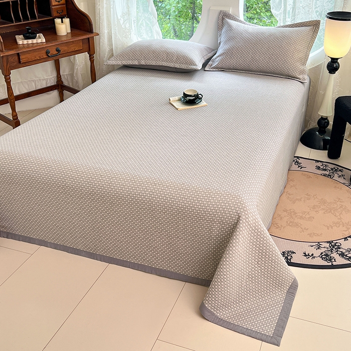 91家纺网 家纺一手货源 找家纺 yyds网供 2025新款A类色织全棉三层纱布床盖三件套喷气夹棉盖毯夏被厚床单多功能榻榻米风格一 星光点点灰