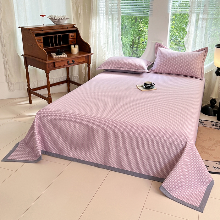 91家纺网 家纺一手货源 找家纺 yyds网供 2025新款A类色织全棉三层纱布床盖三件套喷气夹棉盖毯夏被厚床单多功能榻榻米风格一 星光点点紫