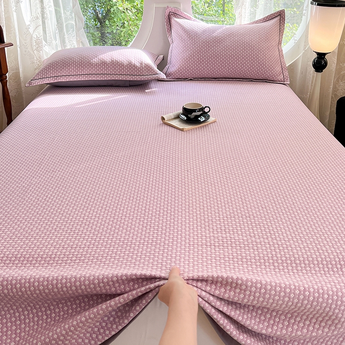 91家纺网 家纺一手货源 找家纺 yyds网供 2025新款A类色织全棉三层纱布床盖三件套喷气夹棉盖毯夏被厚床单多功能榻榻米风格一 星光点点紫