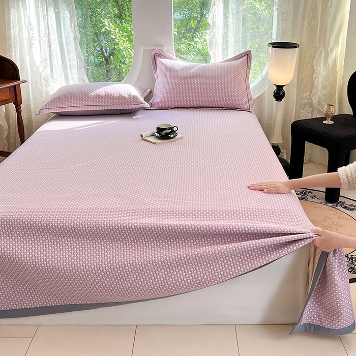 91家纺网 家纺一手货源 找家纺 yyds网供 2025新款A类色织全棉三层纱布床盖三件套喷气夹棉盖毯夏被厚床单多功能榻榻米风格一 星光点点紫