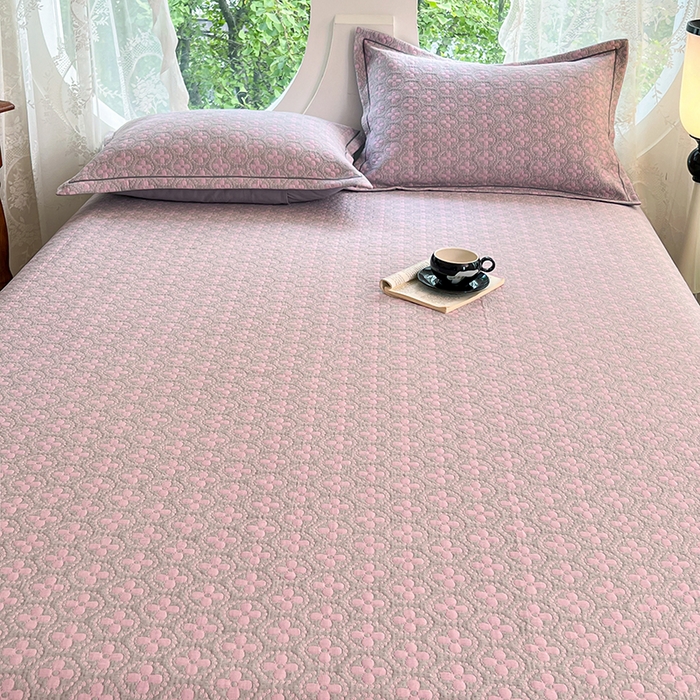 91家纺网 家纺一手货源 找家纺 yyds网供 2025新款A类色织全棉三层纱布床盖三件套喷气夹棉盖毯夏被厚床单多功能榻榻米风格一 幸运花灰粉