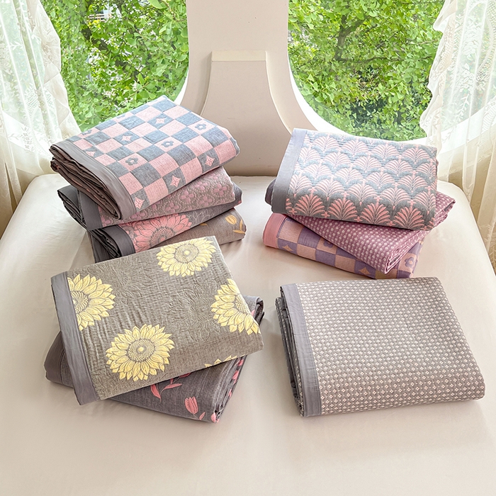 91家纺网 家纺一手货源 找家纺 yyds网供 2025新款A类色织全棉三层纱布床盖三件套喷气夹棉盖毯夏被厚床单多功能榻榻米风格一 组合图