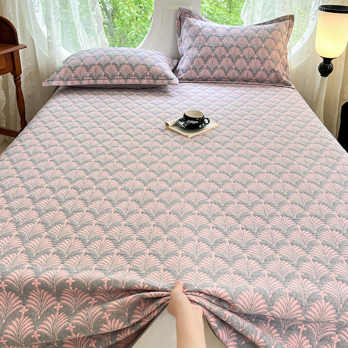 91家纺网 家纺一手货源 找家纺 （总）yyds网供 2025新款A类色织全棉三层纱布床盖三件套喷气夹棉盖毯夏被厚床单多功能榻榻米风格二