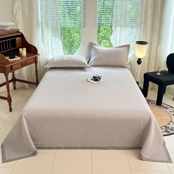 91家纺网 家纺一手货源 找家纺 yyds网供 2025新款A类色织全棉三层纱布床盖三件套喷气夹棉盖毯夏被厚床单多功能榻榻米风格二 星光点点灰