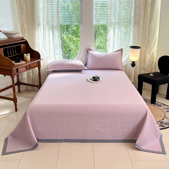 91家纺网 家纺一手货源 找家纺 yyds网供 2025新款A类色织全棉三层纱布床盖三件套喷气夹棉盖毯夏被厚床单多功能榻榻米风格二 星光点点紫