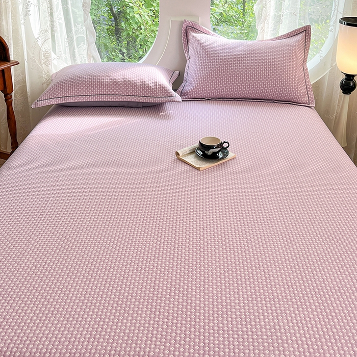 91家纺网 家纺一手货源 找家纺 yyds网供 2025新款A类色织全棉三层纱布床盖三件套喷气夹棉盖毯夏被厚床单多功能榻榻米风格二 星光点点紫