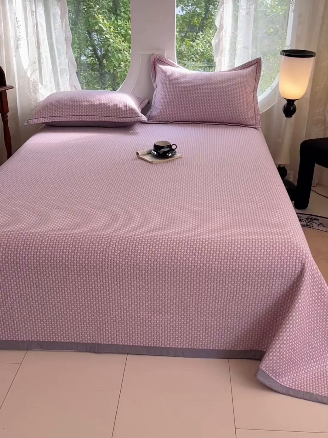 91家纺网 家纺一手货源 找家纺 yyds网供 2025新款A类色织全棉三层纱布床盖三件套喷气夹棉盖毯夏被厚床单多功能榻榻米风格二 星光点点紫
