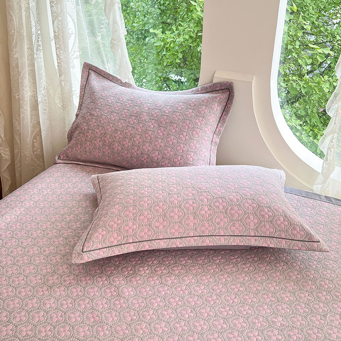 91家纺网 家纺一手货源 找家纺 yyds网供 2025新款A类色织全棉三层纱布床盖三件套喷气夹棉盖毯夏被厚床单多功能榻榻米风格二 幸运花灰粉