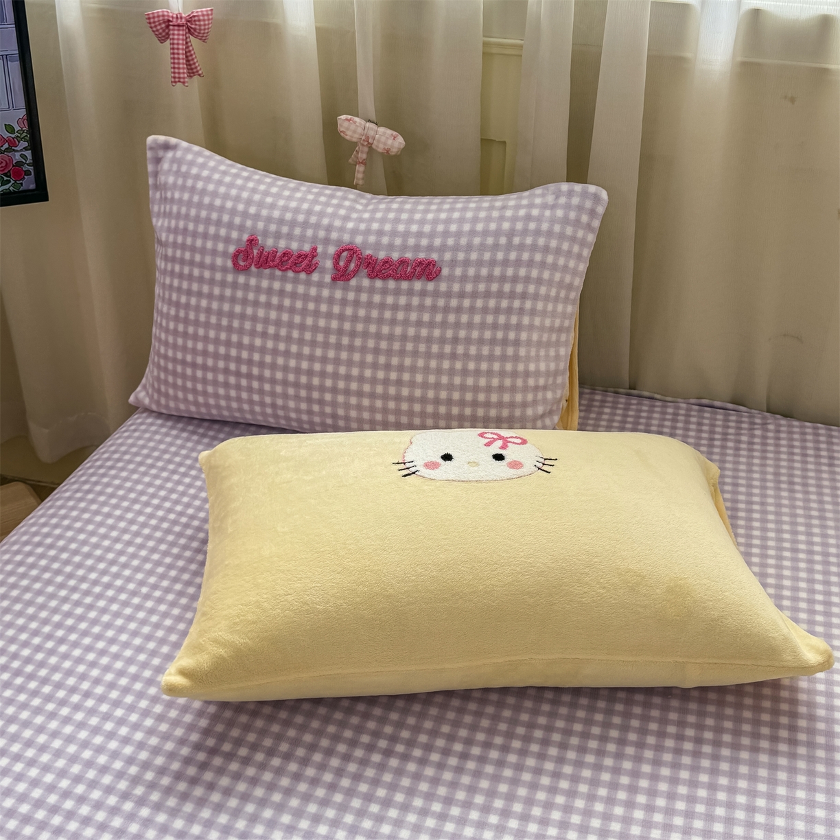 91家纺网 家纺一手货源 找家纺 灰鲸 2025新款高克重牛奶绒毛巾绣床笠单床笠单品床笠床笠单件 紫格蛋糕喵