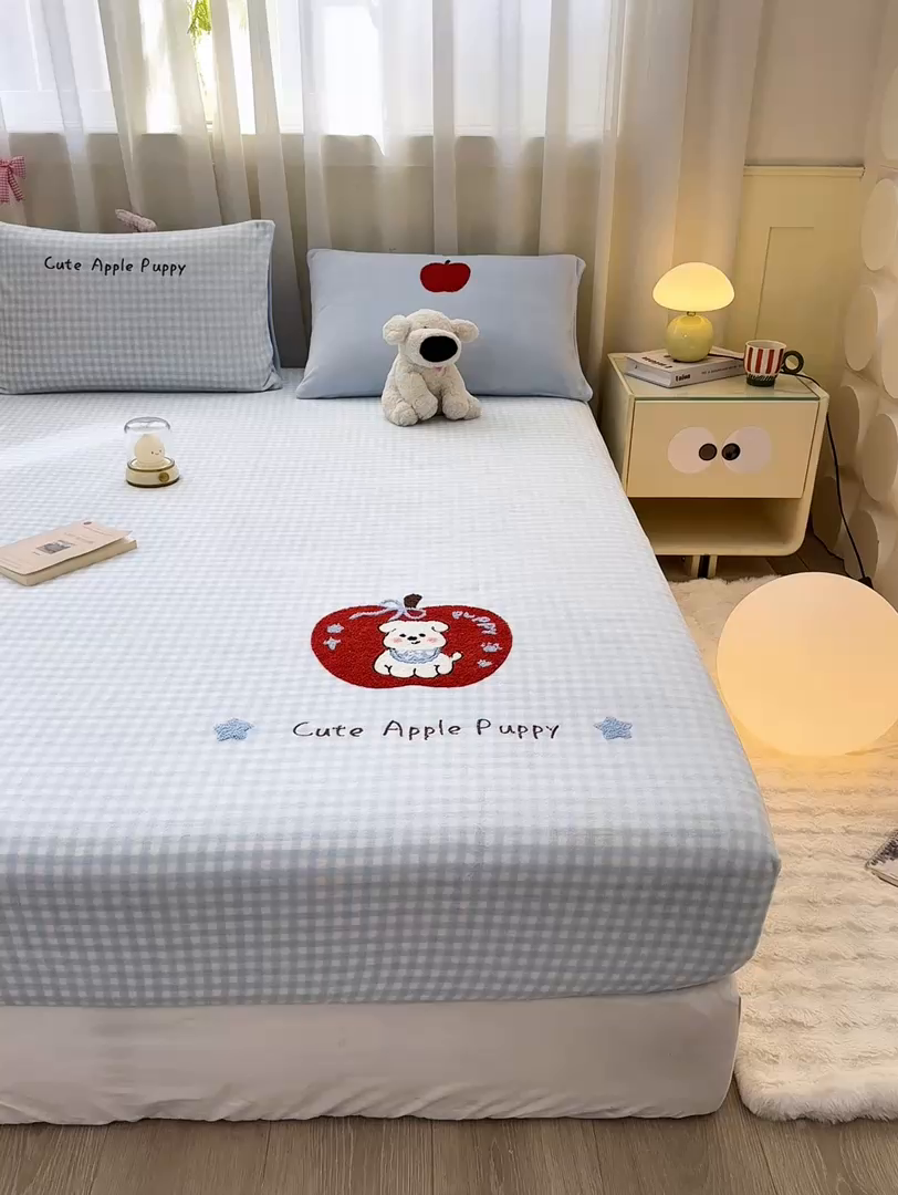 91家纺网 家纺一手货源 找家纺 （总）灰鲸 2025新款高克重牛奶绒毛巾绣床笠单床笠单品床笠床笠单件