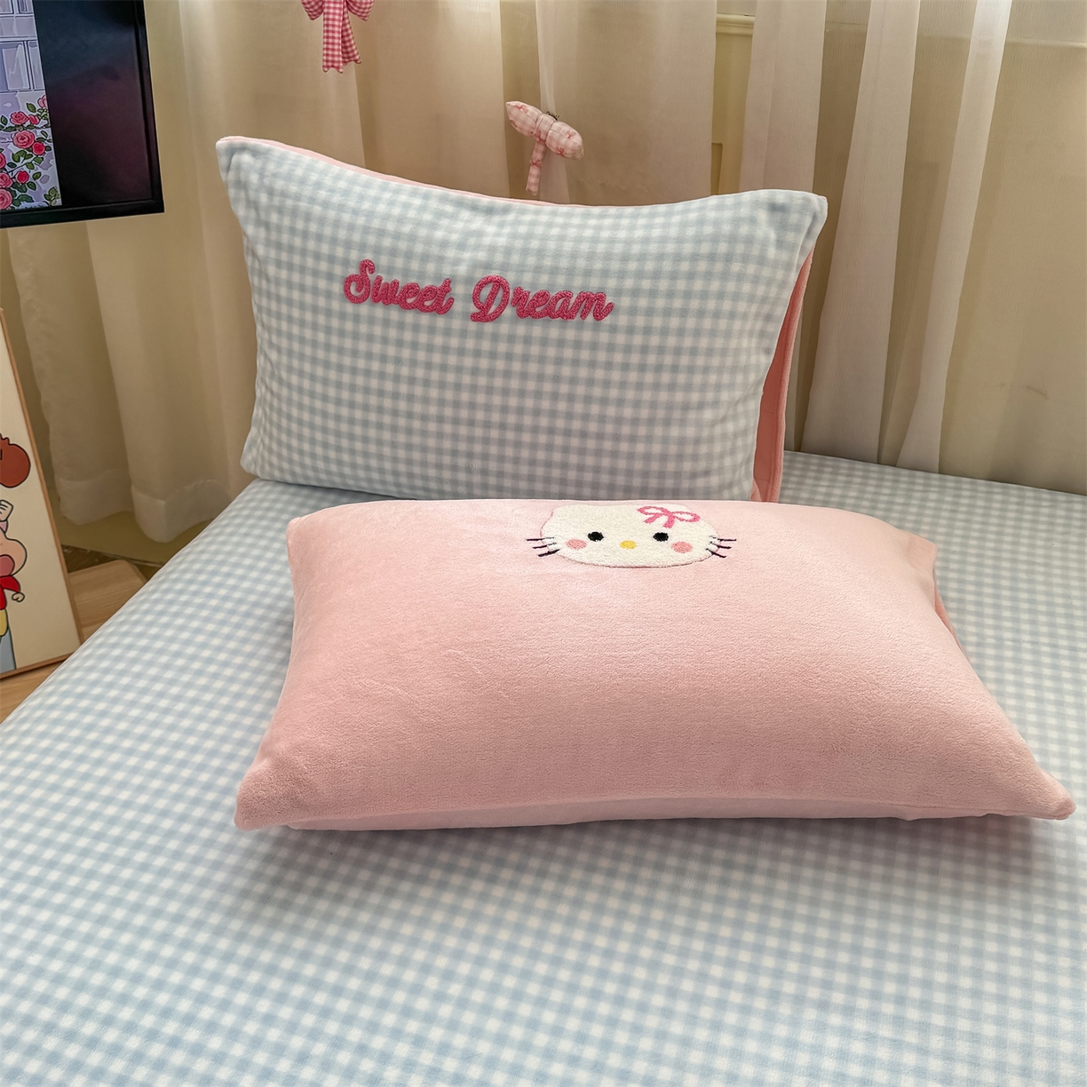 91家纺网 家纺一手货源 找家纺 灰鲸 2025新款高克重牛奶绒毛巾绣床笠单床笠单品床笠床笠单件 蓝格蛋糕喵