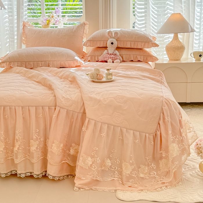 91家纺网 家纺一手货源 找家纺 （总）美达家纺 2025新款玫瑰系列全棉夹棉床裙