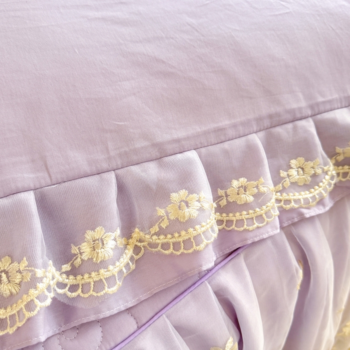 91家纺网 家纺一手货源 找家纺 美达家纺 2025新款玫瑰系列全棉夹棉床裙 玫瑰-紫色