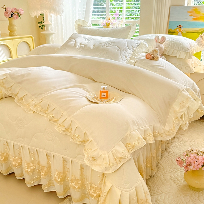 91家纺网 家纺一手货源 找家纺 （总）美达家纺 2025新款玫瑰系列全棉夹棉床盖四件套