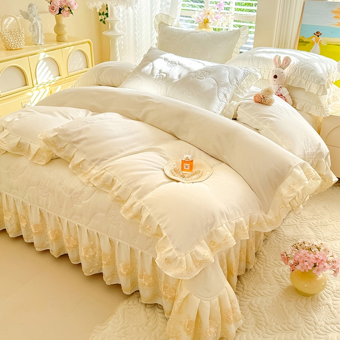 91家纺网 家纺一手货源 找家纺 （总）美达家纺 2025新款玫瑰系列全棉夹棉床盖四件套