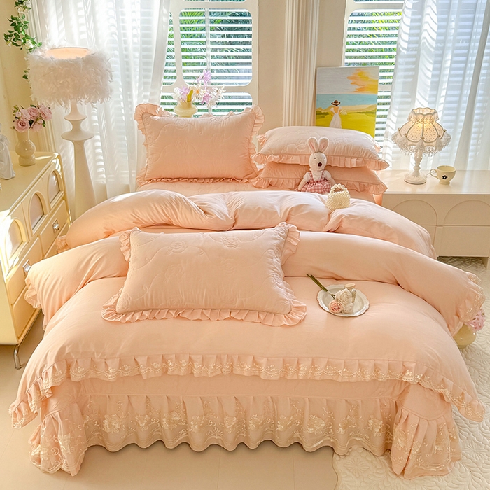 美达家纺 2025新款玫瑰系列全棉夹棉床盖四件套 （可一件定制特殊尺寸） 玫瑰-米咖