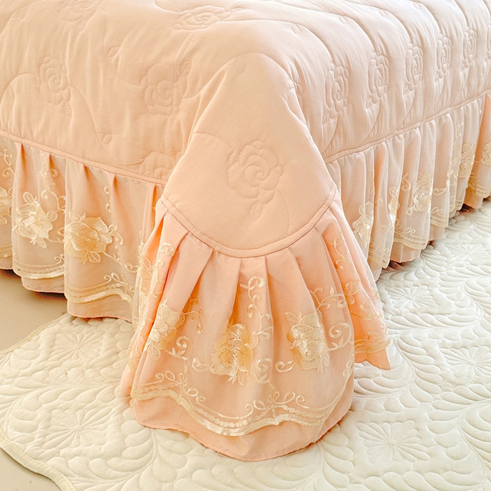 91家纺网 家纺一手货源 找家纺 美达家纺 2025新款玫瑰系列全棉夹棉床盖四件套 玫瑰-米咖