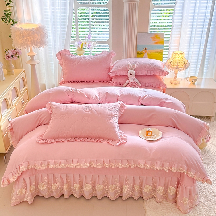 美达家纺 2025新款玫瑰系列全棉夹棉床盖四件套 （可一件定制特殊尺寸） 玫瑰-浅玉