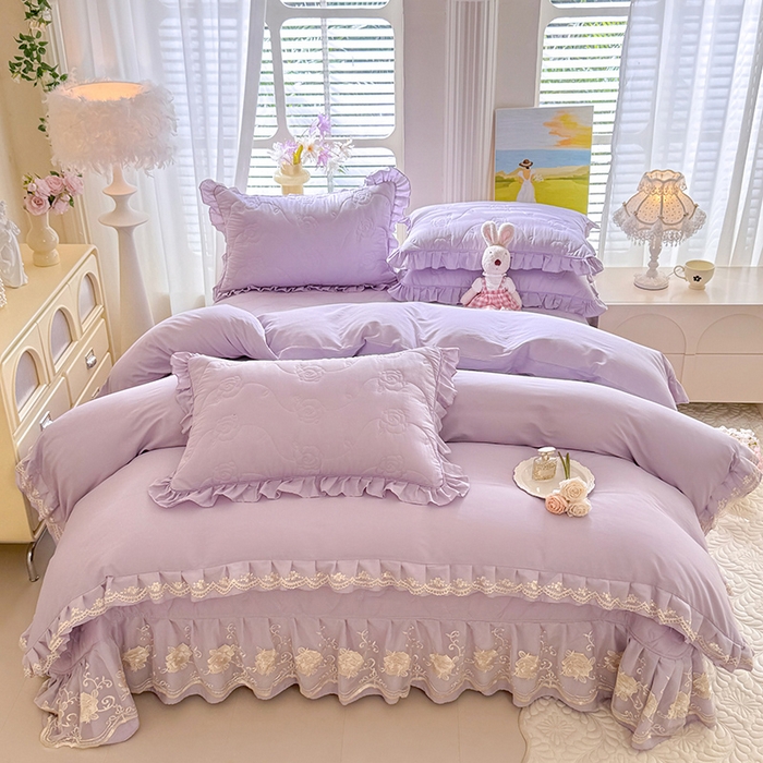 美达家纺 2025新款玫瑰系列全棉夹棉床盖四件套 （可一件定制特殊尺寸） 玫瑰-紫色
