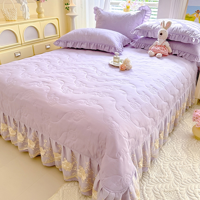 91家纺网 家纺一手货源 找家纺 美达家纺 2025新款玫瑰系列全棉夹棉床盖四件套 玫瑰-紫色