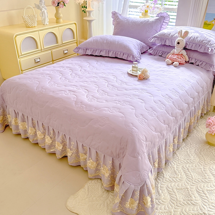 91家纺网 家纺一手货源 找家纺 美达家纺 2025新款玫瑰系列全棉夹棉床盖四件套 玫瑰-紫色