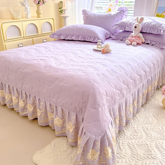 91家纺网 家纺一手货源 找家纺 美达家纺 2025新款玫瑰系列全棉夹棉床盖四件套 玫瑰-紫色