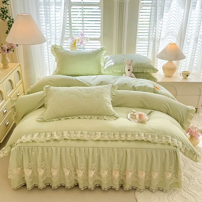 91家纺网 家纺一手货源 找家纺 （总）美达家纺 2025新款玫瑰系列全棉夹棉床裙四件套