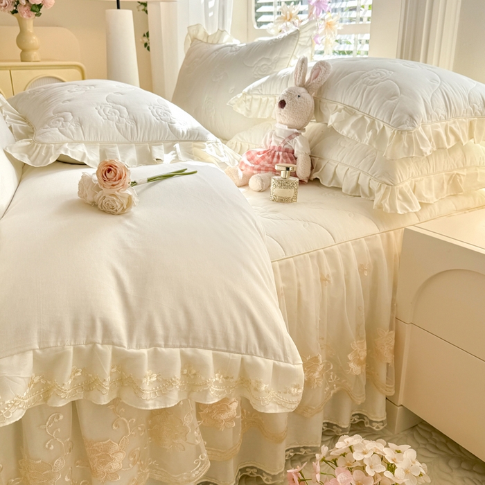 91家纺网 家纺一手货源 找家纺 （总）美达家纺 2025新款玫瑰系列全棉夹棉床裙四件套