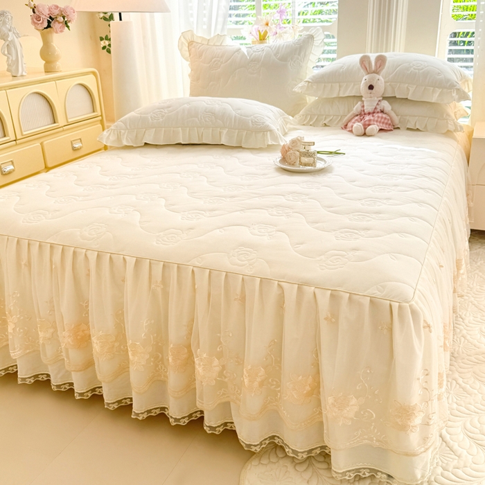 91家纺网 家纺一手货源 找家纺 （总）美达家纺 2025新款玫瑰系列全棉夹棉床裙四件套