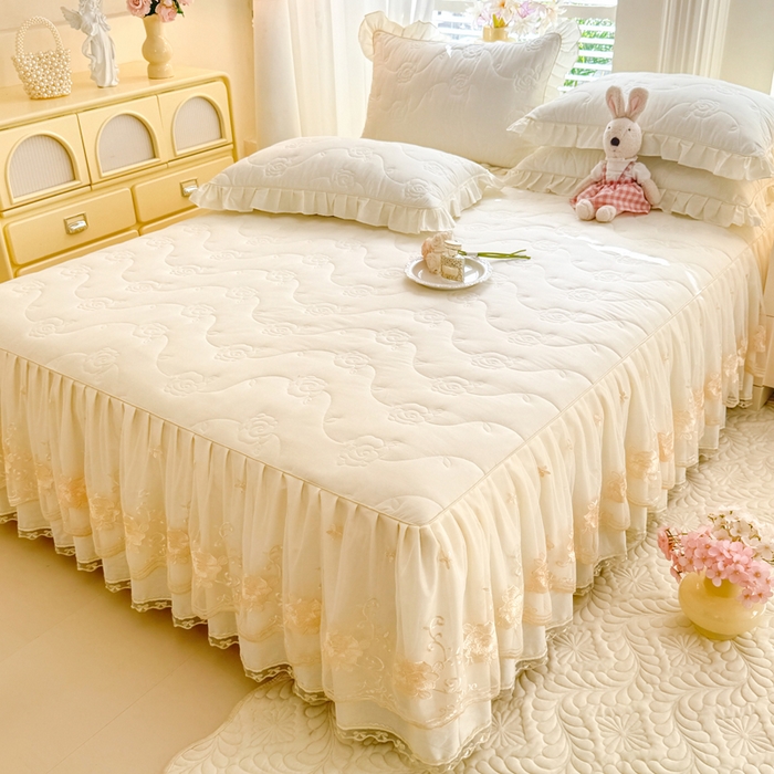 91家纺网 家纺一手货源 找家纺 （总）美达家纺 2025新款玫瑰系列全棉夹棉床裙四件套