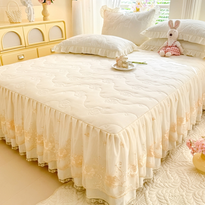 91家纺网 家纺一手货源 找家纺 （总）美达家纺 2025新款玫瑰系列全棉夹棉床裙四件套