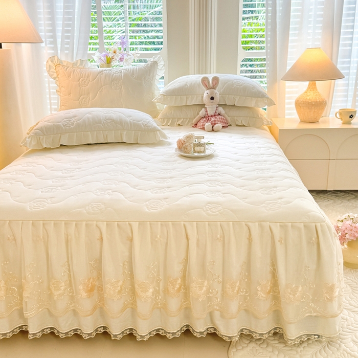 91家纺网 家纺一手货源 找家纺 （总）美达家纺 2025新款玫瑰系列全棉夹棉床裙四件套