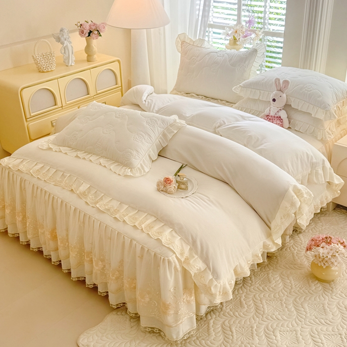 91家纺网 家纺一手货源 找家纺 （总）美达家纺 2025新款玫瑰系列全棉夹棉床裙四件套