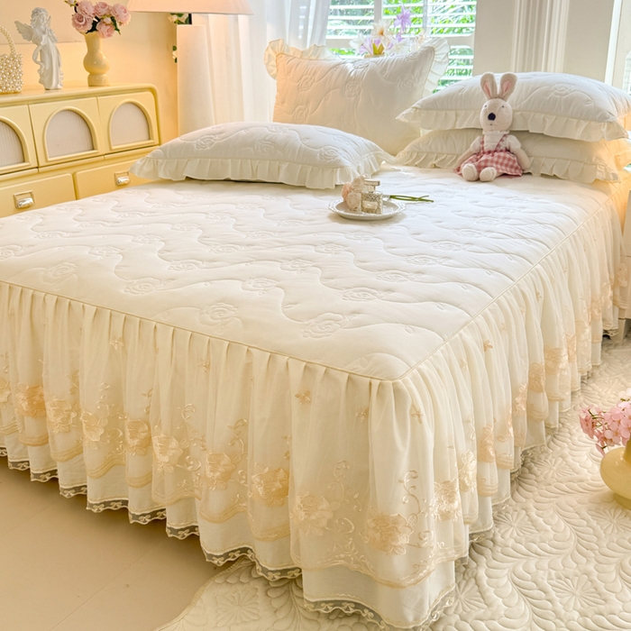 91家纺网 家纺一手货源 找家纺 （总）美达家纺 2025新款玫瑰系列全棉夹棉床裙四件套