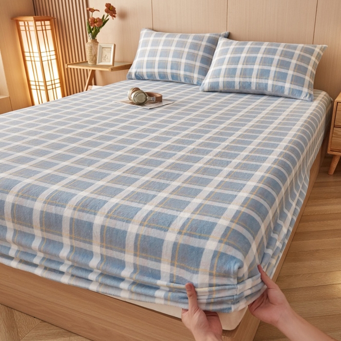 91家纺网 家纺一手货源 找家纺 （总）一禾 2025新款简约印花高克重牛奶绒床笠