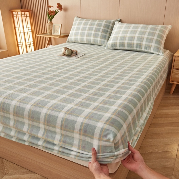 91家纺网 家纺一手货源 找家纺 （总）一禾 2025新款简约印花高克重牛奶绒床笠