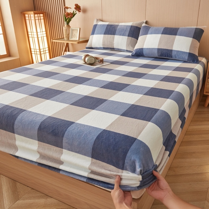 91家纺网 家纺一手货源 找家纺 （总）一禾 2025新款简约印花高克重牛奶绒床笠