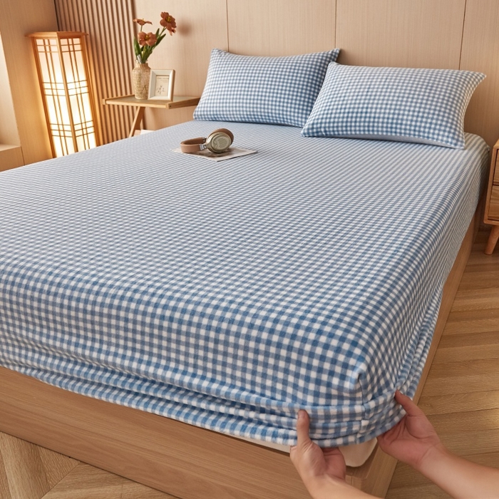 91家纺网 家纺一手货源 找家纺 （总）一禾 2025新款简约印花高克重牛奶绒床笠