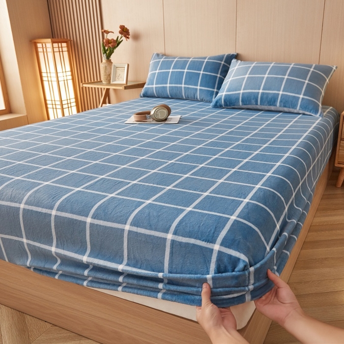 91家纺网 家纺一手货源 找家纺 （总）一禾 2025新款简约印花高克重牛奶绒床笠