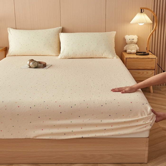 91家纺网 家纺一手货源 找家纺 （总）一禾 2025新款简约印花高克重牛奶绒床笠