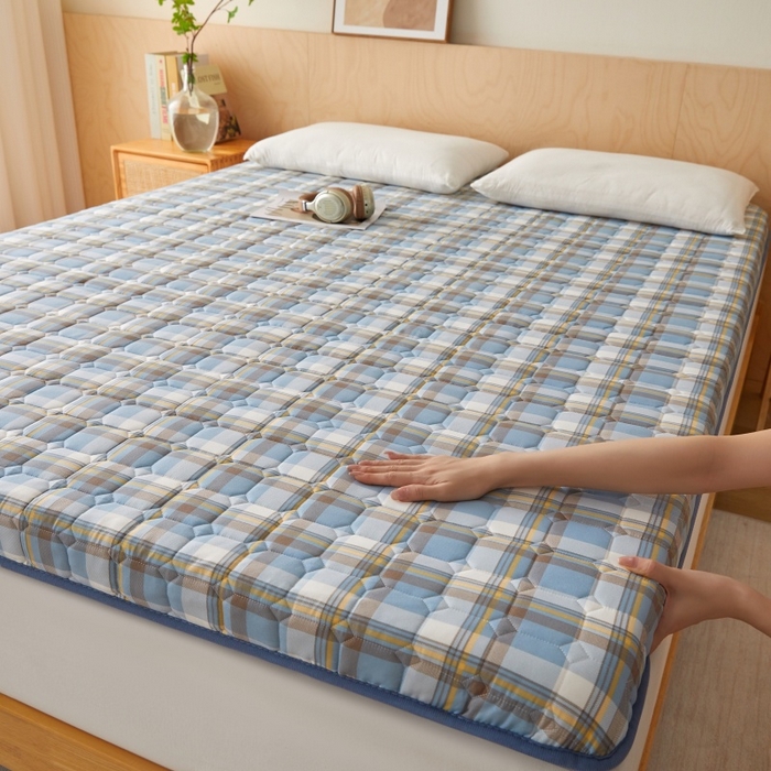 91家纺网 家纺一手货源 找家纺 喜她床垫 2025新款棉花抗压床垫垫子 蓝大格-5cm