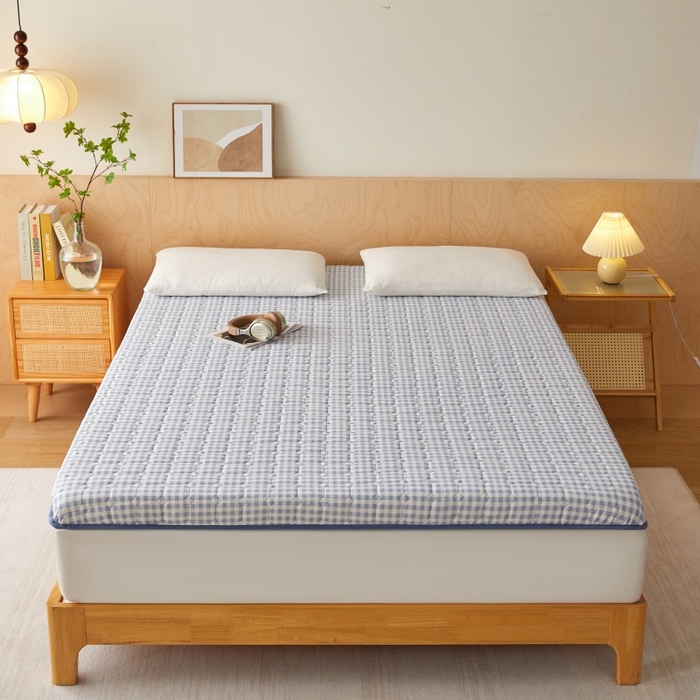 91家纺网 家纺一手货源 找家纺 喜她床垫 2025新款棉花抗压床垫垫子 蓝小格-5cm