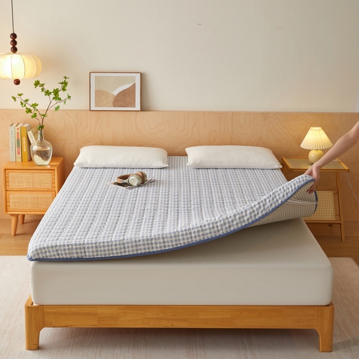 91家纺网 家纺一手货源 找家纺 喜她床垫 2025新款棉花抗压床垫垫子 蓝小格-5cm