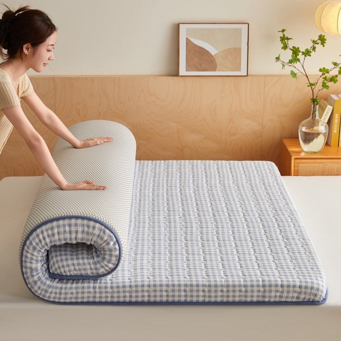 91家纺网 家纺一手货源 找家纺 喜她床垫 2025新款棉花抗压床垫垫子 蓝小格-5cm